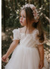 Puff Sleeves Ivory Cotton Tulle Sweet Flower Girl Dress Puff Sleeves Ivory Cotton Tulle Sweet Flower Girl Dress
